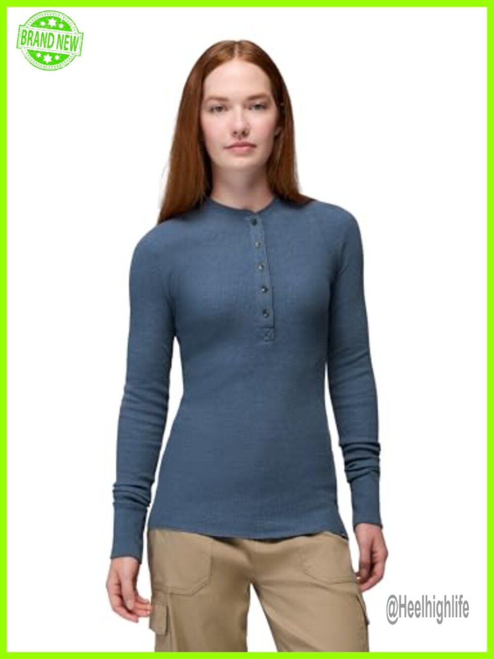Long Sleeve Henley Active Shirt Breathable Rib Knit Cuffs Outdoor